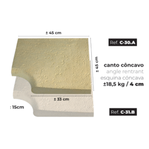 Canto Côncavo de Piscina 45x30 Tipo "Travertino" (Ref.: C-30.A/C-31.B)